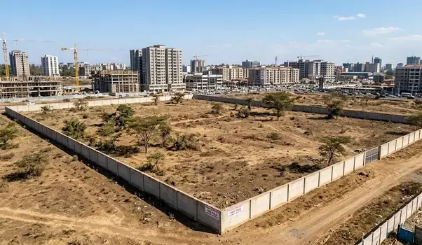 Vacant boundary-walled land plot near a developing urban area, dry soil, sparse trees, clear property investment view. -Need to Sell My Land. -1