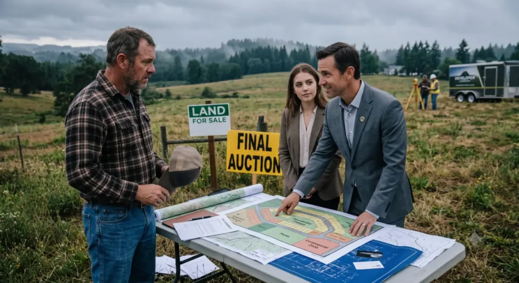 Farmer and developers discuss land auction plans- How Do I Sell My Land to a Developer? 1