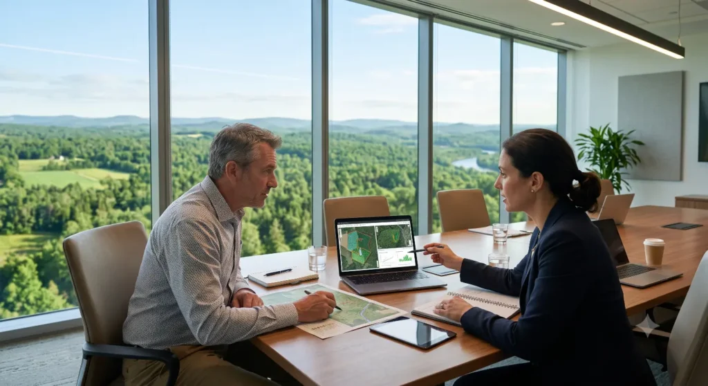 Two people review plans about carbon credits-Can I Sell My Land for Carbon Credits? 3