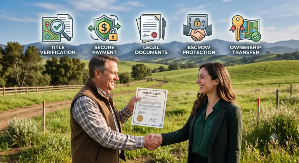 Two people shaking hands over property deed- Can I Sell My Land Without a Lawyer? 3