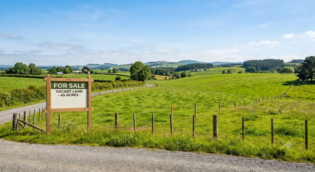 vacant land with for sale wooden sign board-Can I sell my land before settlement? 2