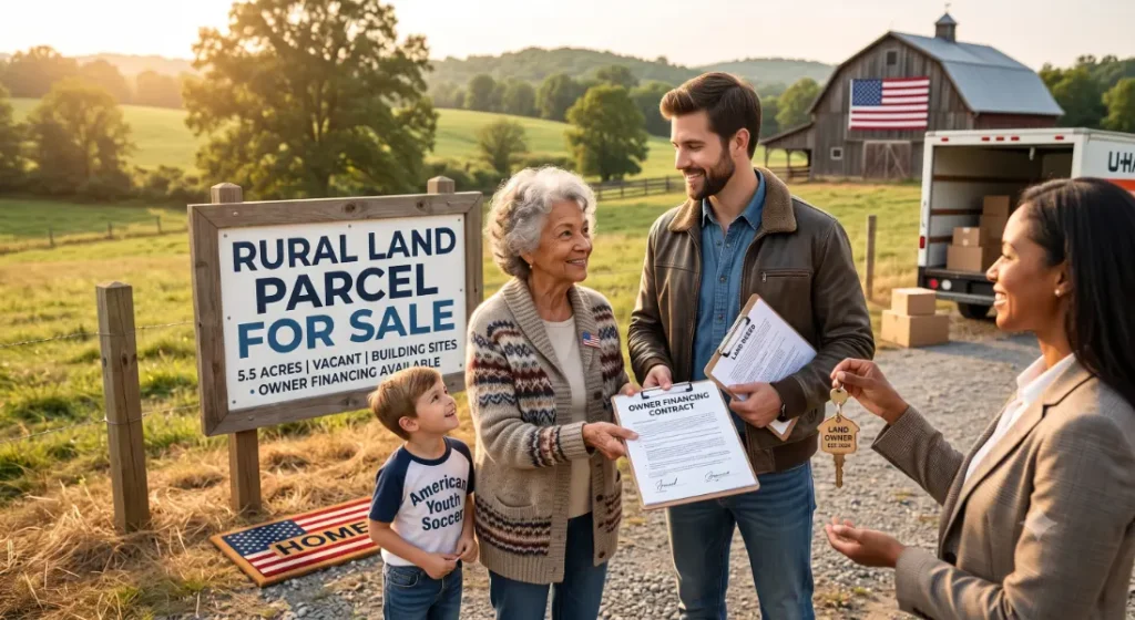 A family buys rural land with financing-Can I Sell My Land If It's Owner Financed? 3