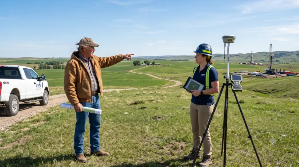 A woman in safety gear talks with a man-How Do I Sell My Land to Natural Gas Miners? 2