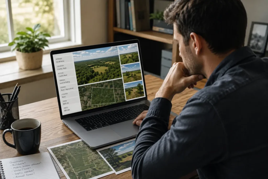 Buyer reviewing land details online-Sell My Land Online Free 3