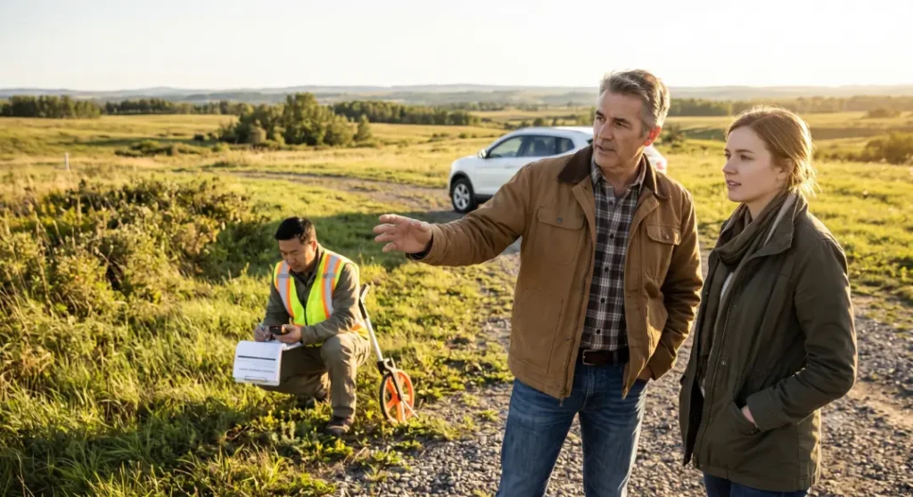 Land surveyor and family on field road- How Do I Sell My Land to  My Daughter? 2