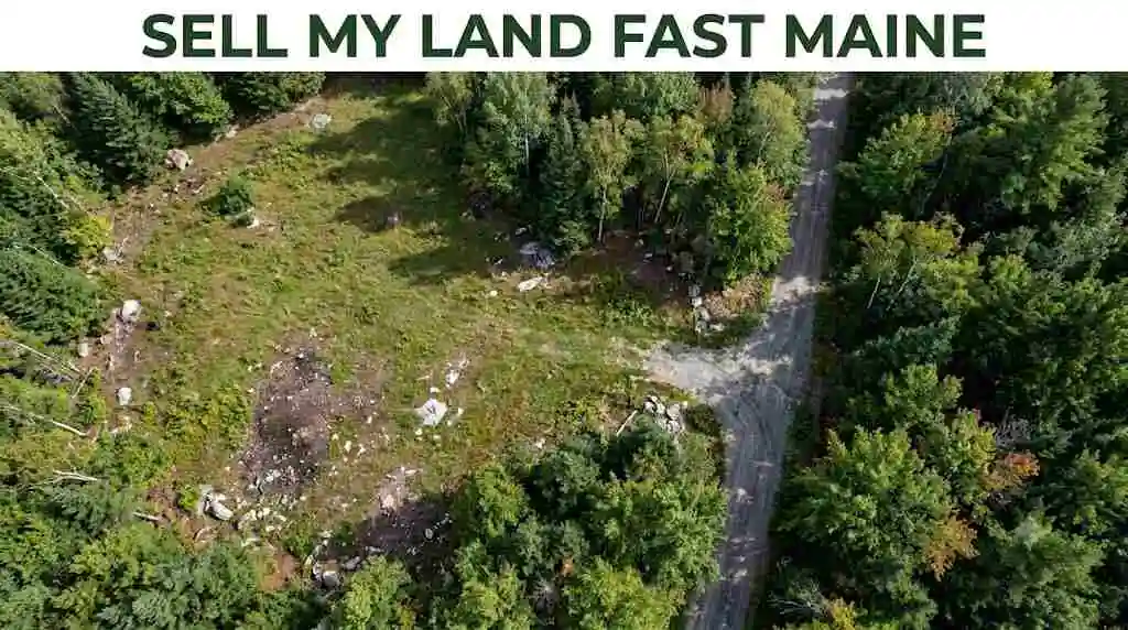 Aerial view of wooded rural property with dirt road access in Maine - Sell My Land Fast Maine- 1